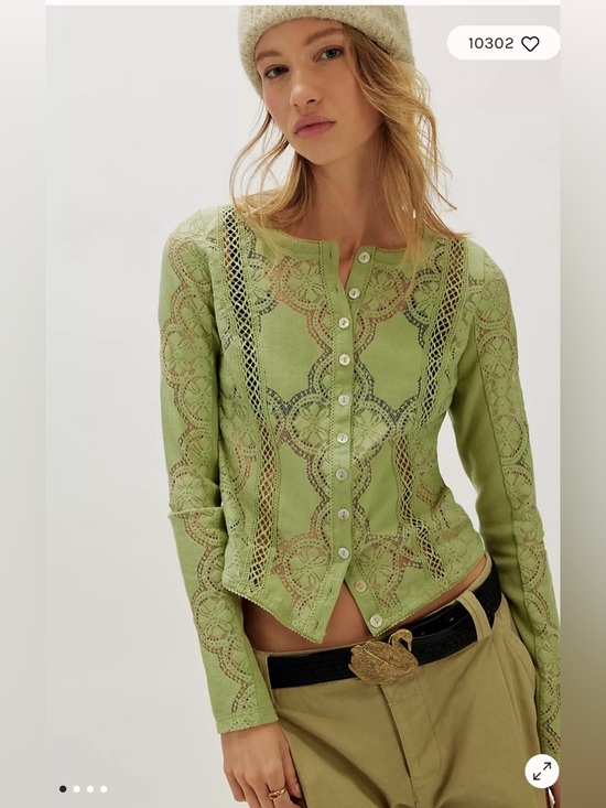 Free People Tops - Free People Jae Sheer Lace Knit Long Sleeve Top. NWT. Soft moss